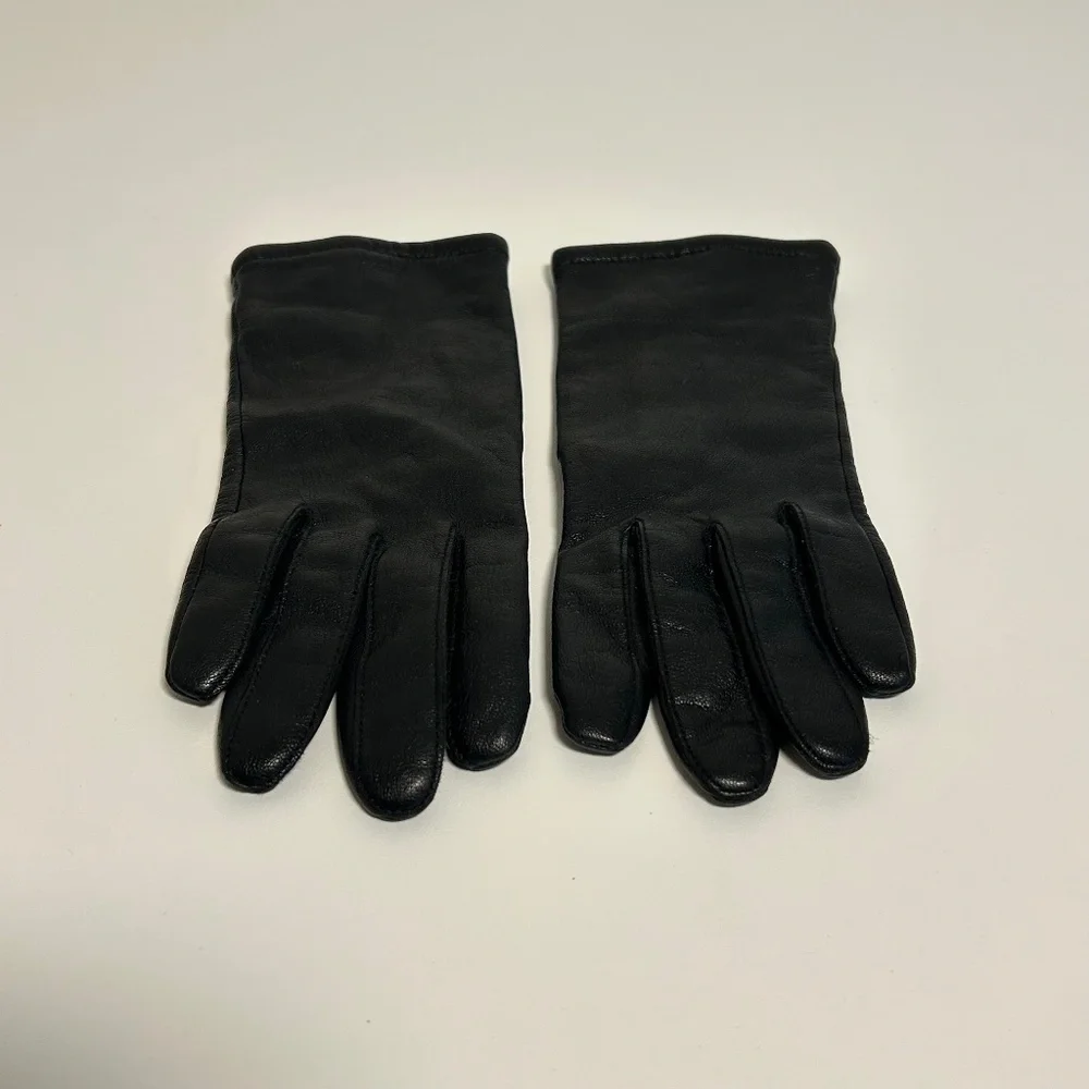 Vintage Fownes Black Genuine Leather Acrylic Lined Driving Gloves Women's Sz 6.5